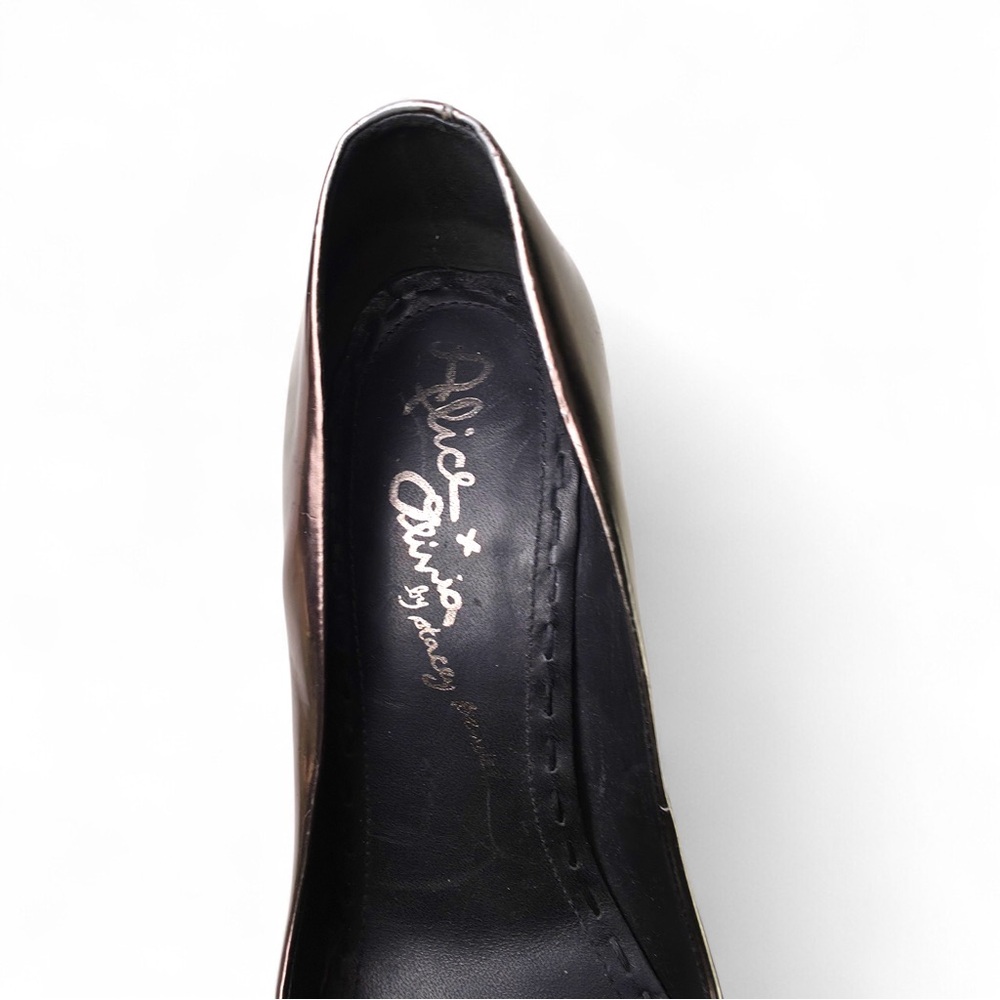 Alice + Olivia by Stacey Bendet Metallic Pewter Leather Platform Stiletto Pumps - Picture 3 of 6